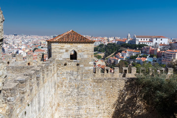 Tower and wall. Saint George's Castle. Lisbon.  Portugal.