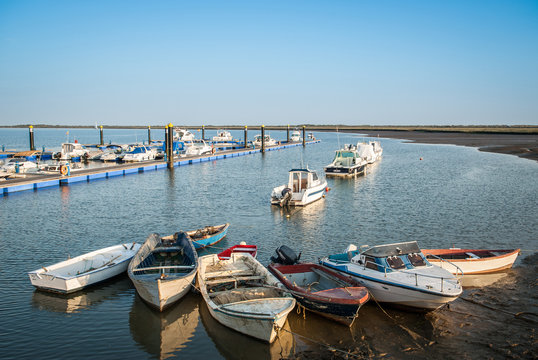 marina and fishing boats with new and old for sports and fishing
