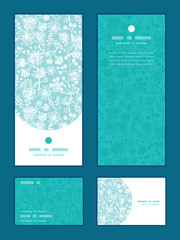 Naklejka premium Vector blue and white lace garden plants vertical frame pattern