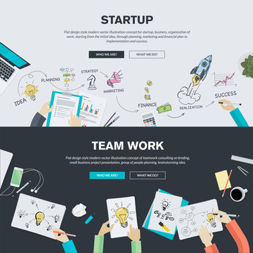 Flat design concepts for business startup and team work