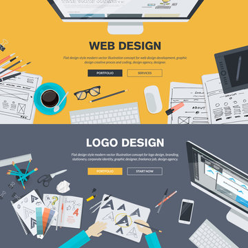 Flat design concepts for web design development, logo design