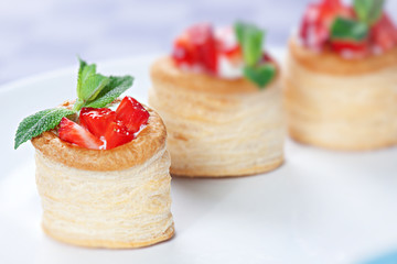 Strawberry Tart with Fresh Cream in Puff Pastry
