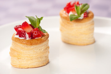 Strawberry Tart with Fresh Cream in Puff Pastry