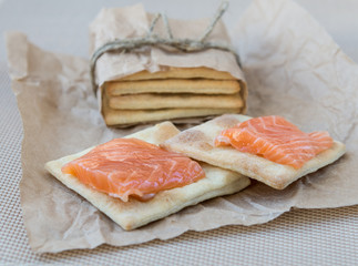 Cracker with a salmon