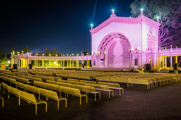 The Spreckels Organ Pavillion at night in Balboa Park, San Diego