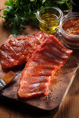 Juicy Pork Rib Fry on Wooden Cutting Board