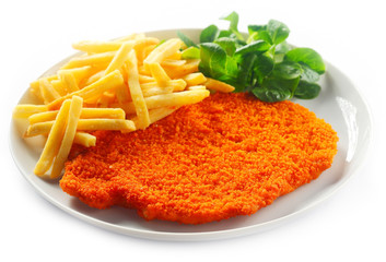 Crumbled Beef Escalope and Fries with Herbs