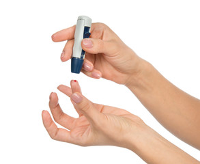 Diabetes finger prick for glucose sugar measuring level blood te