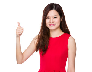 Asian woman with thumb up