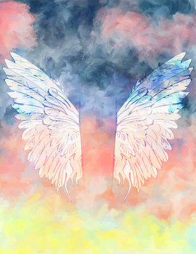 Watercolor background with wings.