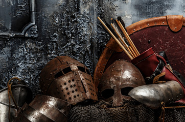 Brown armours on gray background