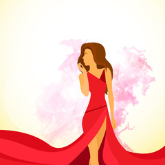 woman red dress with abstract paint splash flat design