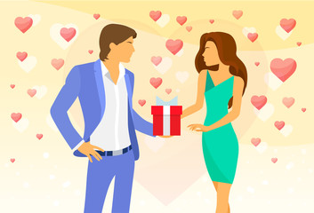 valentine day red heart couple gift box vector