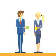 business people drink coffe break flat design