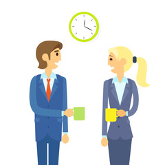 business people drink coffe break flat design