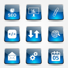 SEO Internet Sign Square Vector Blue Icon Design Set 6