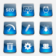 SEO Internet Sign Square Vector Blue Icon Design Set 8