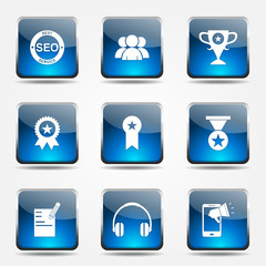 SEO Internet Sign Square Vector Blue Icon Design Set 9