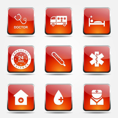 Hospital Health Square Vector Orange Icon Design Set 2