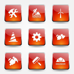 Construction Tools Square Vector Orange Icon Design Set 2