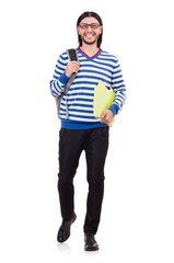 Student with books isolated on white