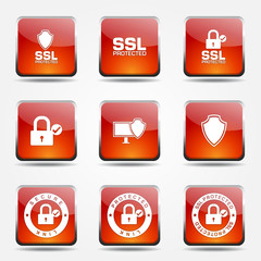 Protection Web Internet Square Vector Orange Icon Design Set