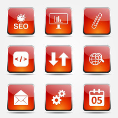 SEO Internet Sign Square Vector Orange Icon Design Set 6