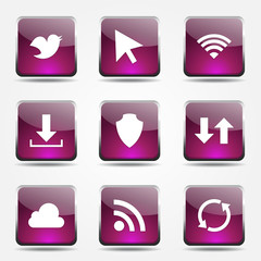 Web Internet Social Square Vector Pink Icon Design Set