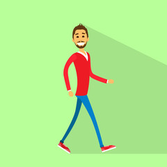 casual happy man walking side flat vector