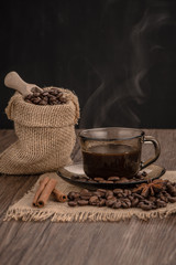 Coffee cup with burlap sack