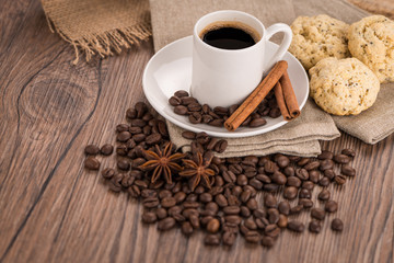 Coffee cup with burlap sack