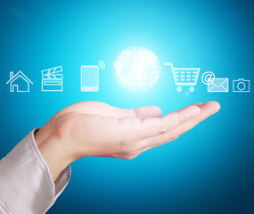 modern social buttons in  hand