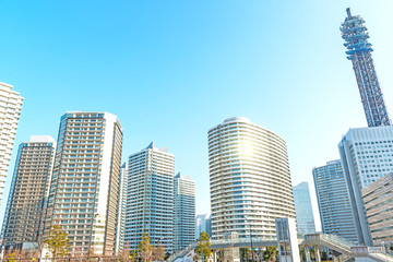 Fototapeta na wymiar The Condominiums in Minato Mirai 21 Area, Yokohama, Japan