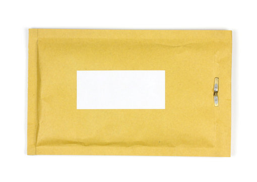 Brown envelope open on a white background