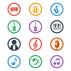 Music icons set. Color vector illustration.
