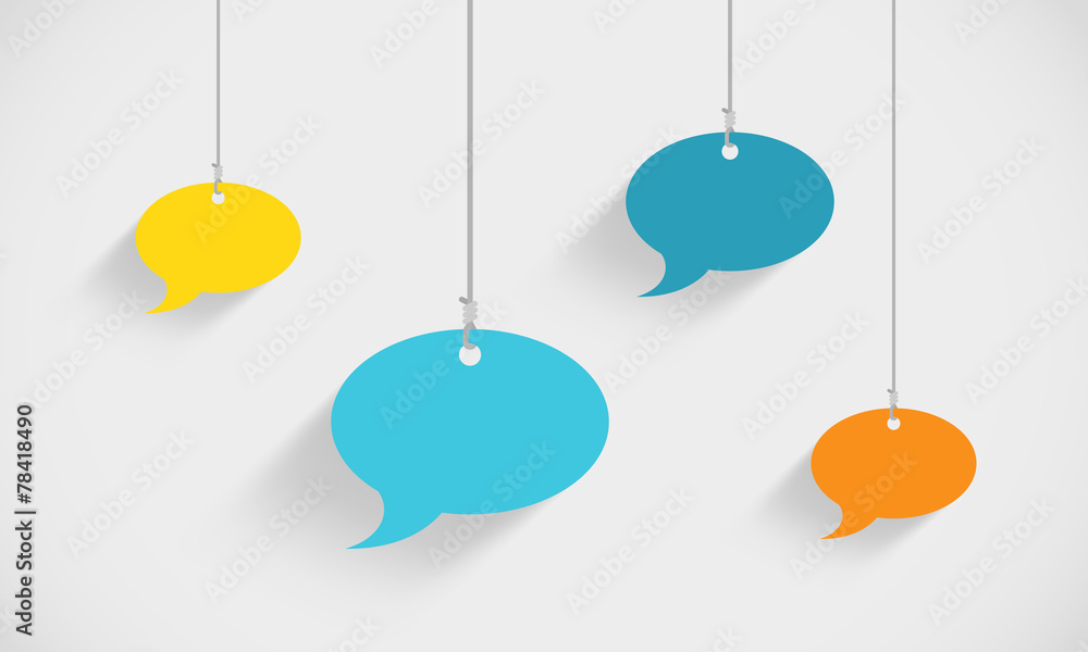 Poster speech bubbles hanging on strings
