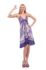 Woman giving thumbs up isolated on white