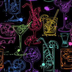 Sketch seamless pattern of cocktails