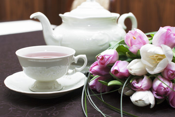 festive breakfast with a cup of tea