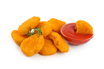 Nuggets, ketchup isolated on white background