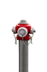 Modern red hydrant on isolated white background