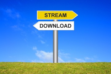 Schild Wegweiser: Stream oder Download?