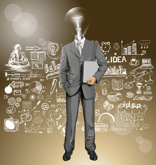 Vector Lamp Head Businessman With Laptop