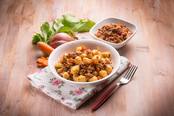 homemade gnocchi with ragout sauce