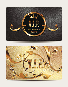 Gold VIP cards with floral design elements