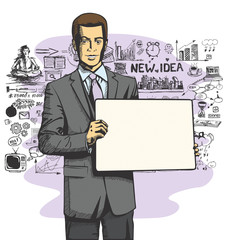 Vector Business Man with Empty Write Board