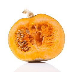 Half a pumpkin on a white background