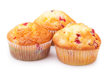 Three delicious cupcakes closeup