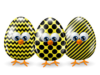 easter yellow and black eggs isolated over white
