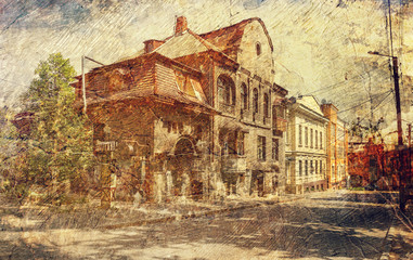 Fototapeta na wymiar architecture of Kharkov. Ukraine. Picture in retro style.
